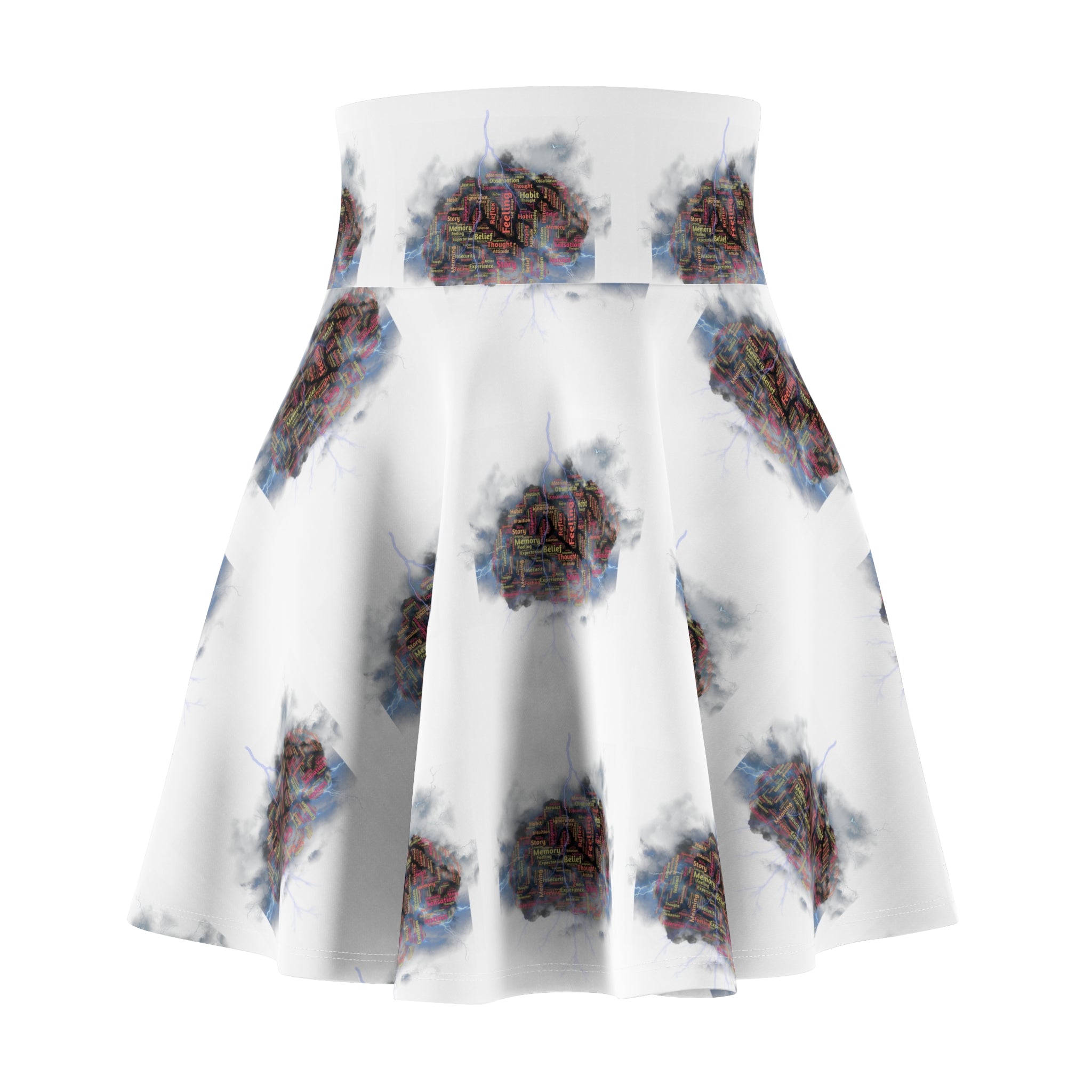 Abstract Smoke Floral Skater Skirt — White All-Over Print