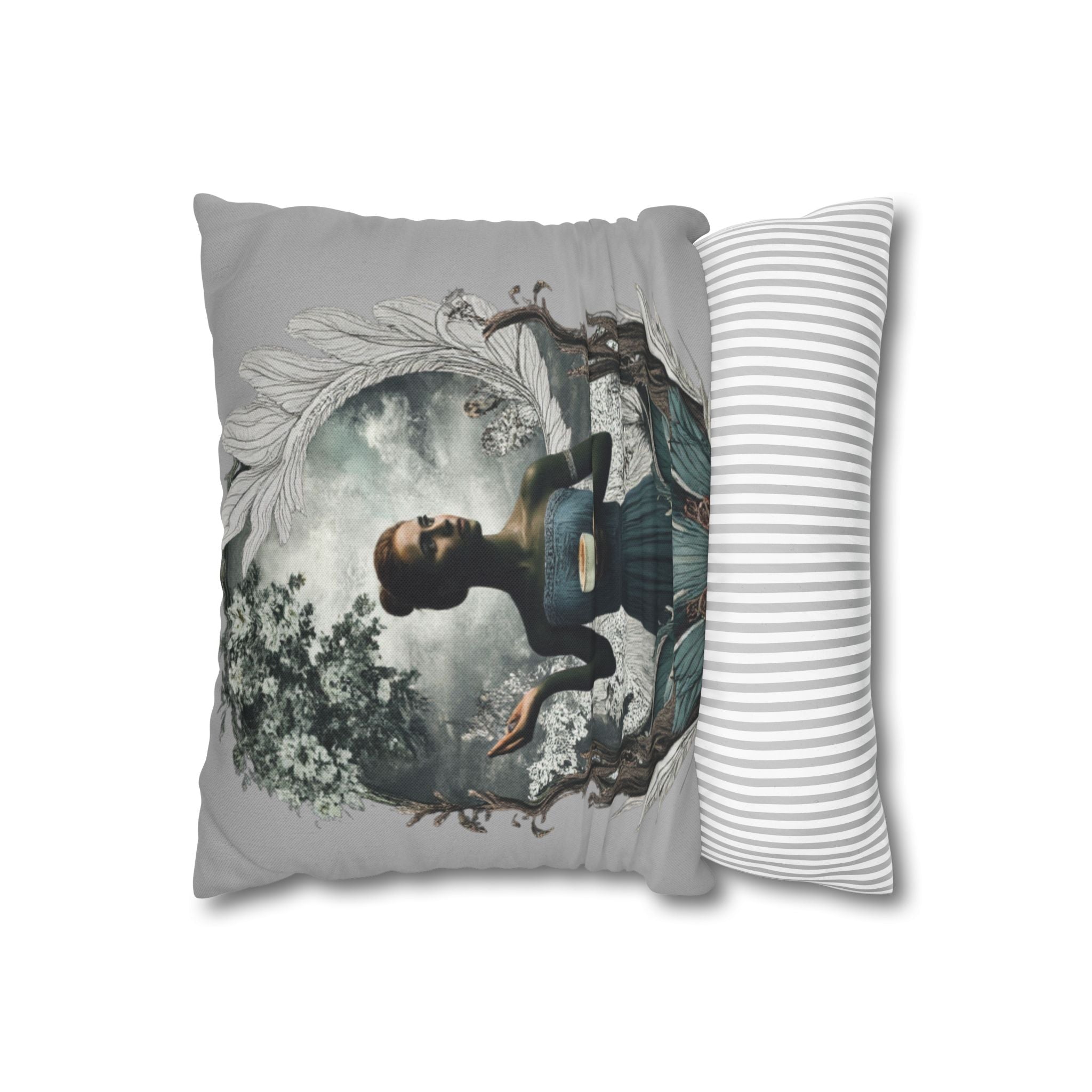 Surreal Woman Holding Teacup Decorative Pillow