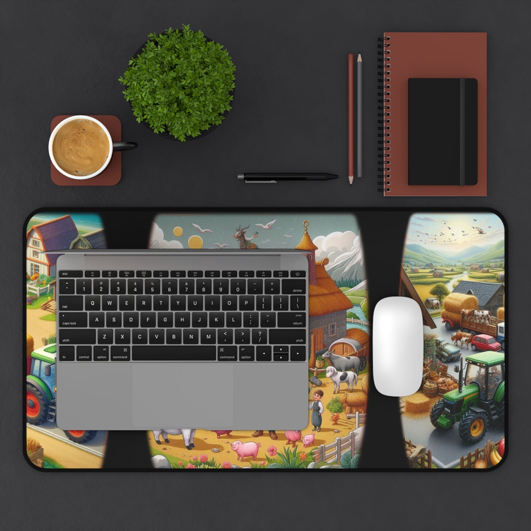 Farmhouse Alphabet 'M' Desk Mat — Country Barnyard Mousepad with Tractors & Animals