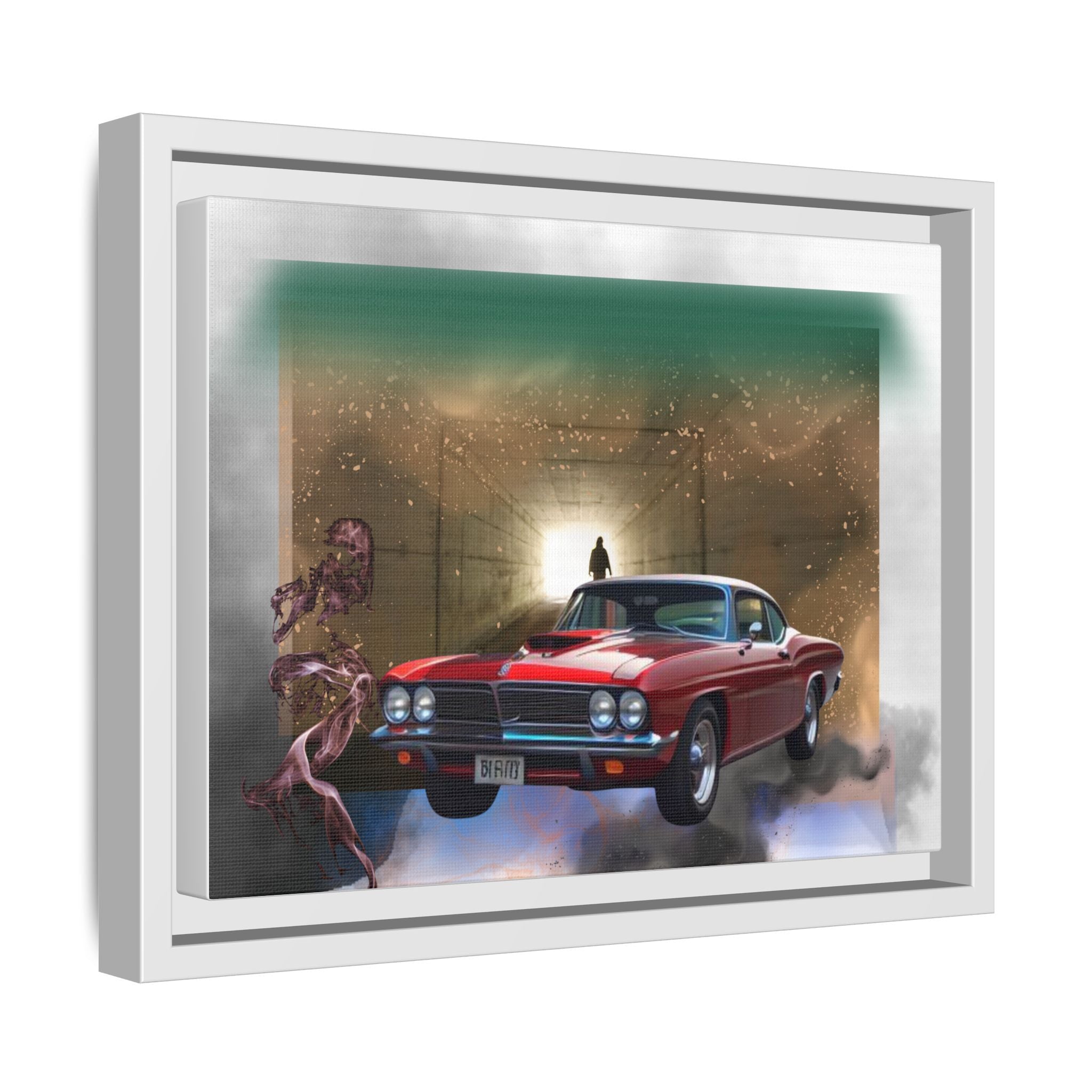 Red Classic Muscle Car Framed Canvas Wall Art