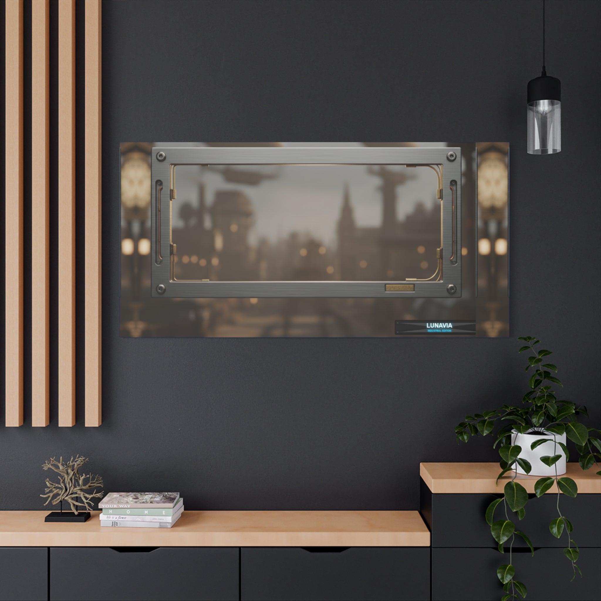 LUNAVIA Neo-Horizon Metal Wall Art — Futuristic Framed Canvas