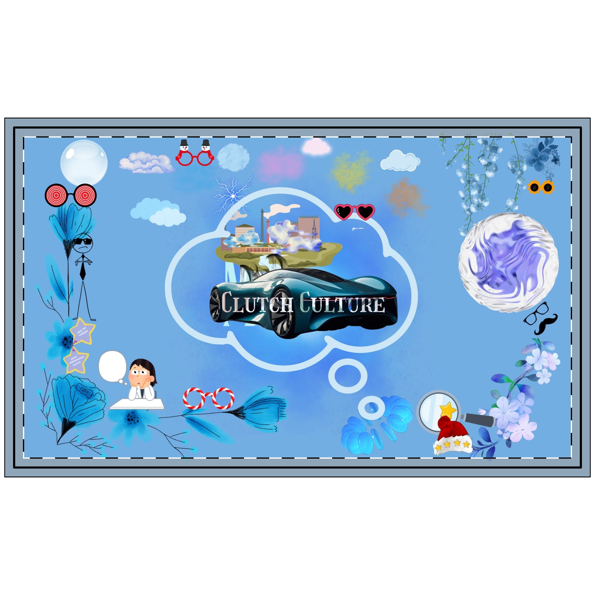 Surreal Car Passion Doormat" centered in front of a large, dark wood pivot door. 