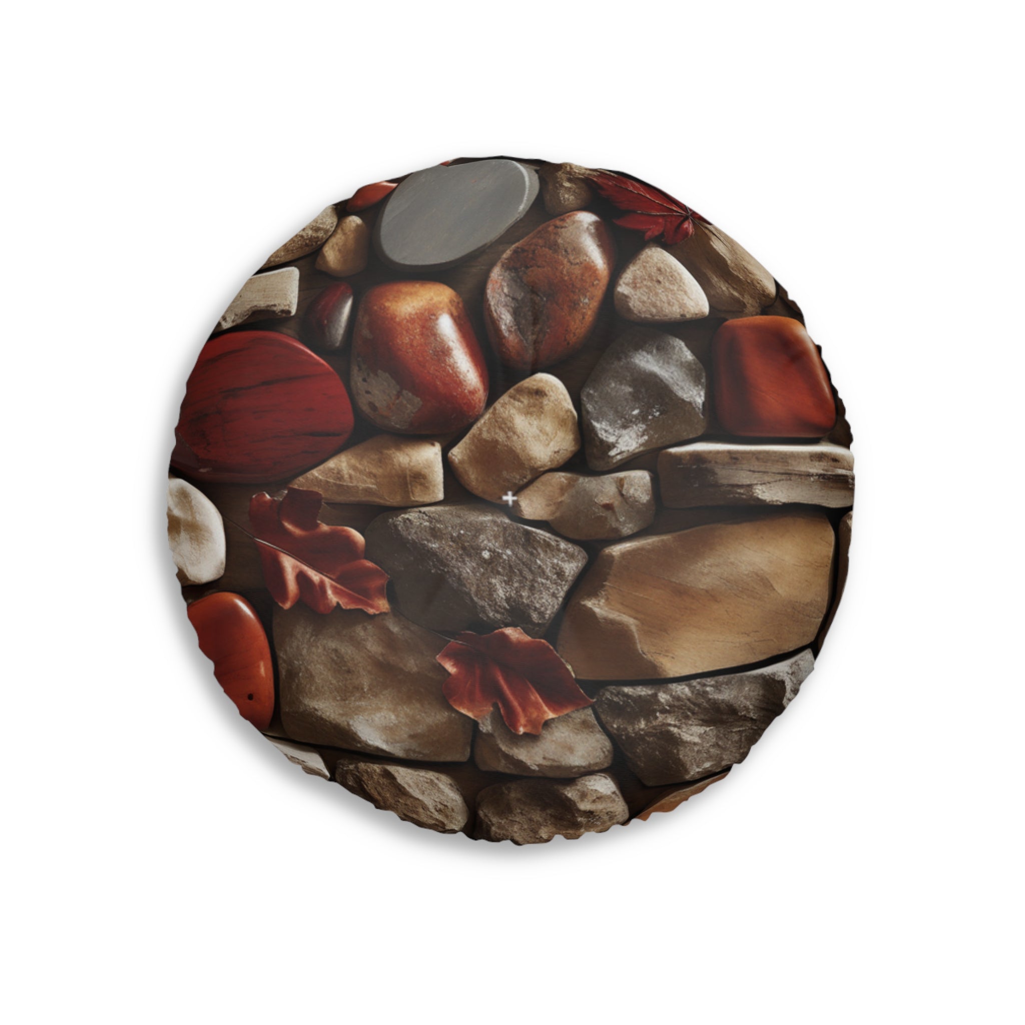 Autumn River Stone Floor Cushion — Tufted Round Meditation Pillow