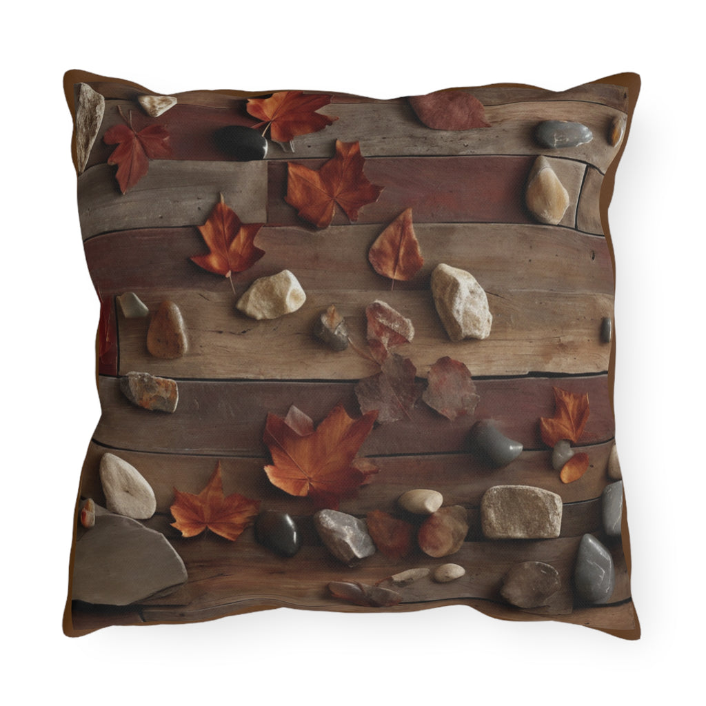 Autumn Leaves & River Rocks Outdoor Pillow
