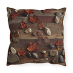 Autumn Leaves & River Rocks Outdoor Pillow