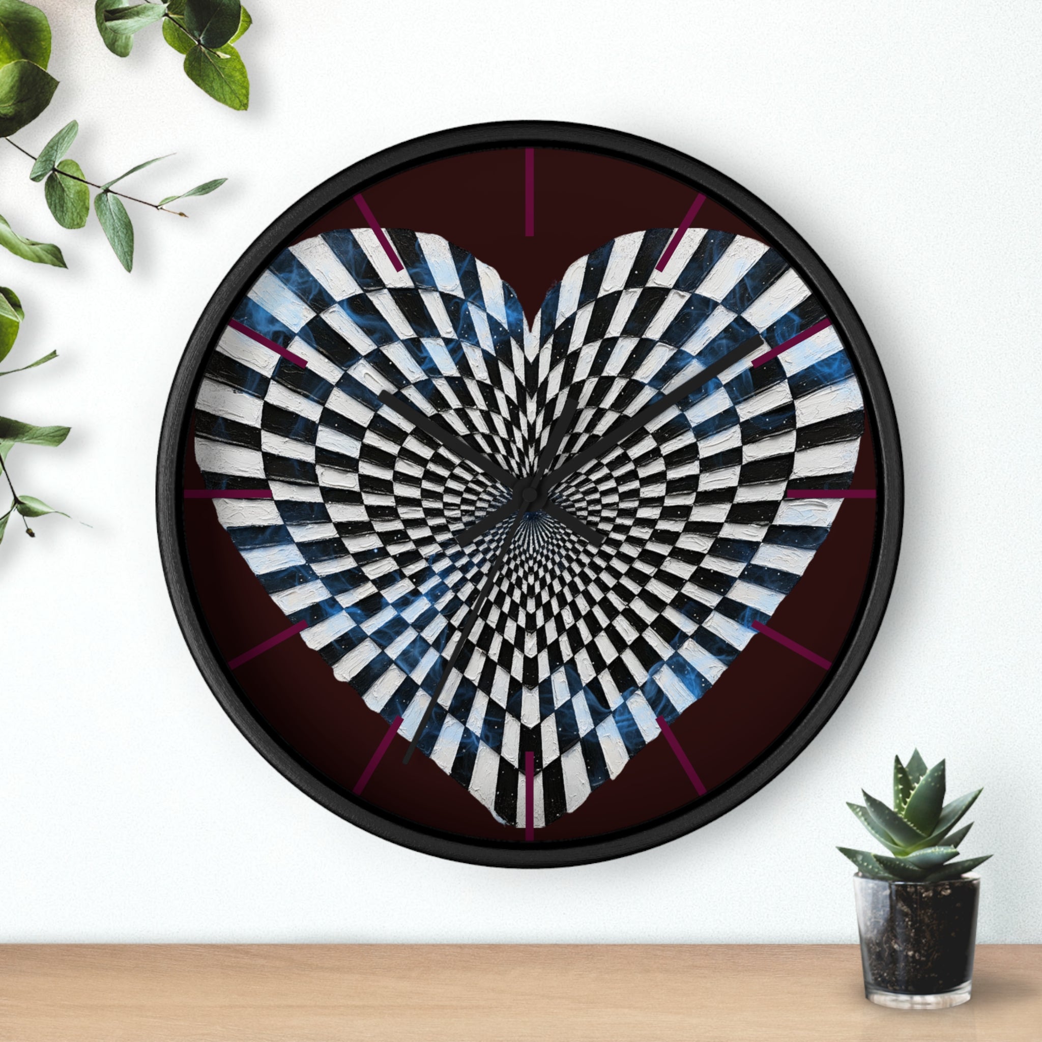 Optical Heart Wall Clock —Checkerboard Illusion