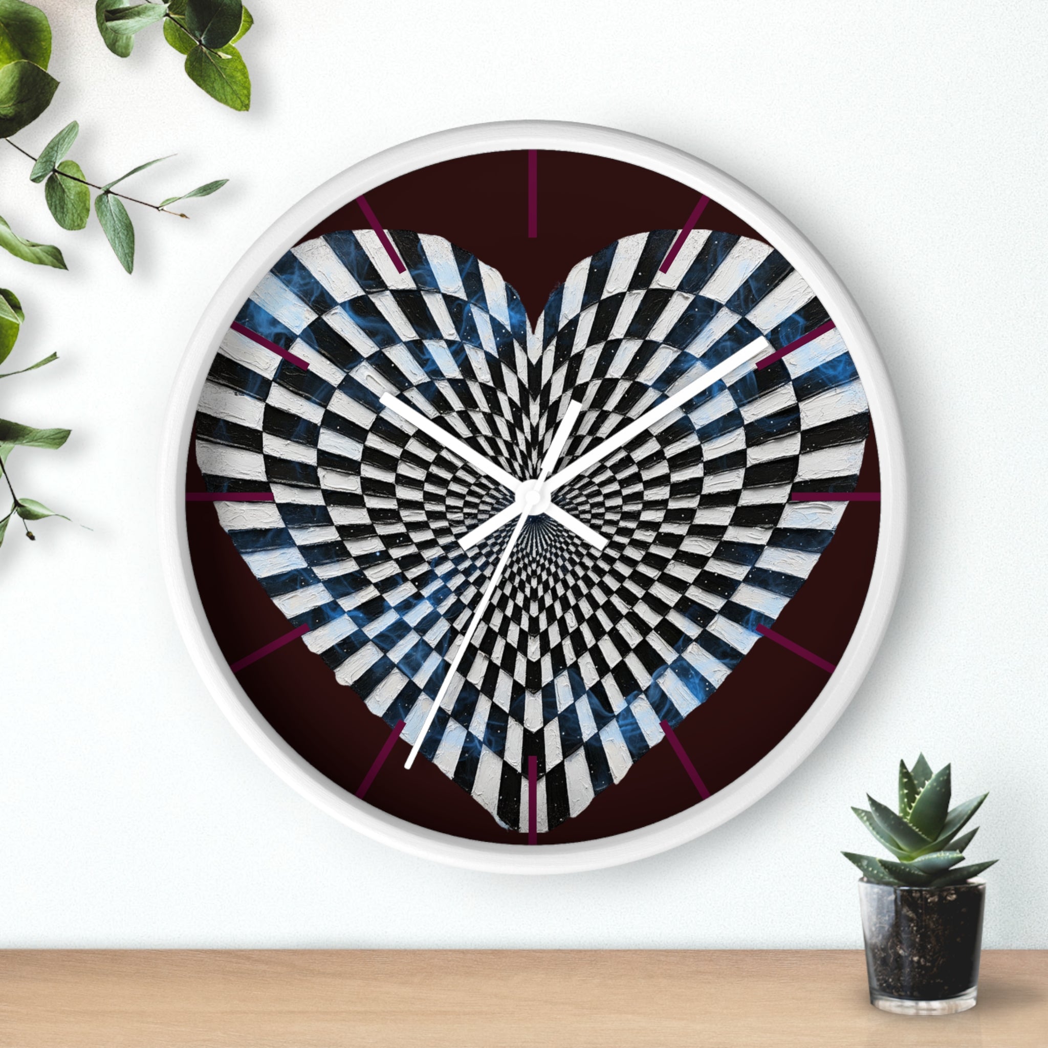 Optical Heart Wall Clock —Checkerboard Illusion