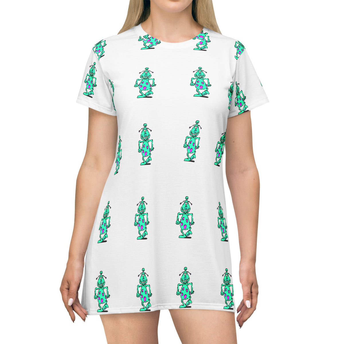 Robot Pattern T-Shirt Dress