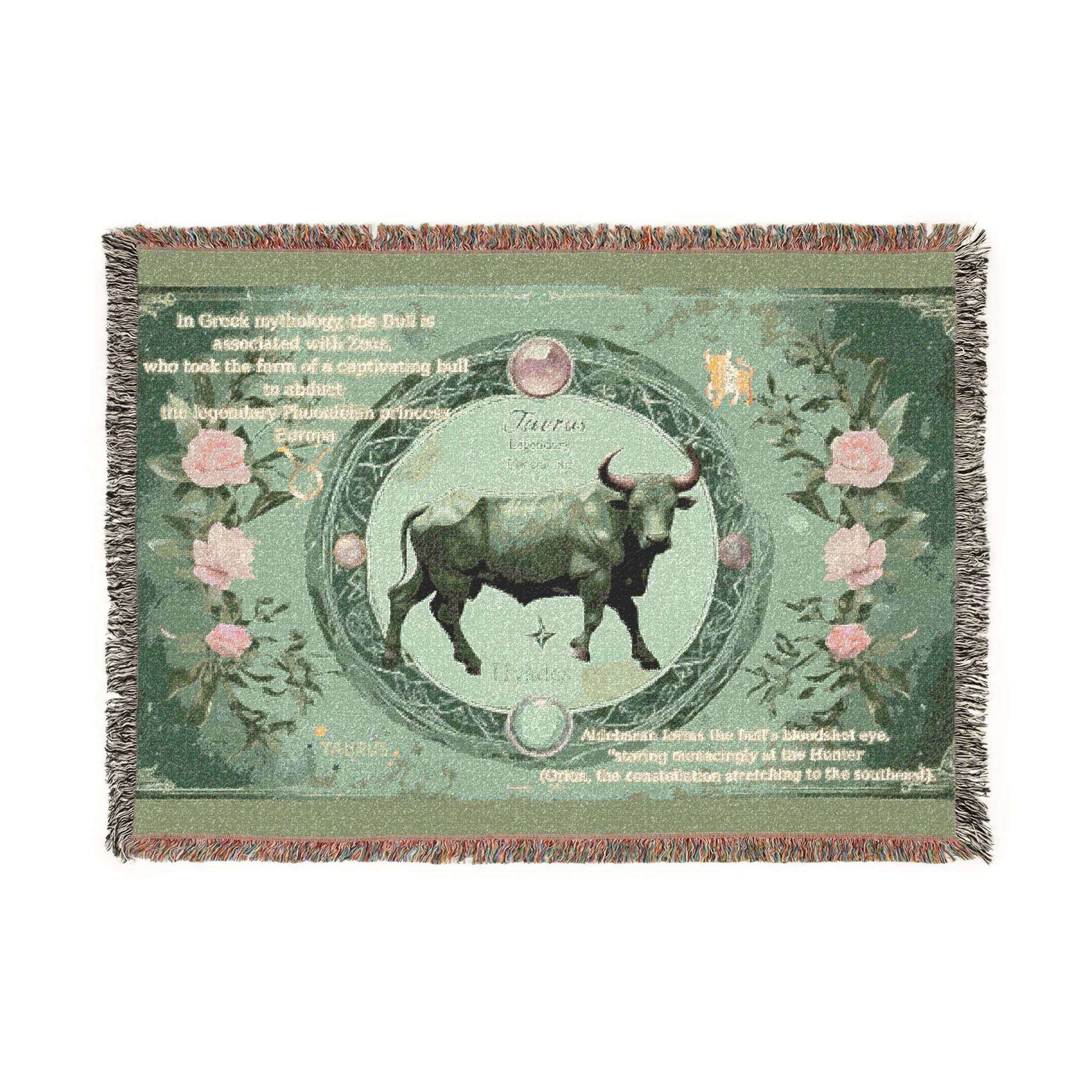 Vintage Zodiac Taurus Woven Blanket — Astrological Bull Throw