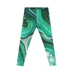 Green Agate Print Leggings — Marble Gemstone Pattern Yoga & Casual Leggings