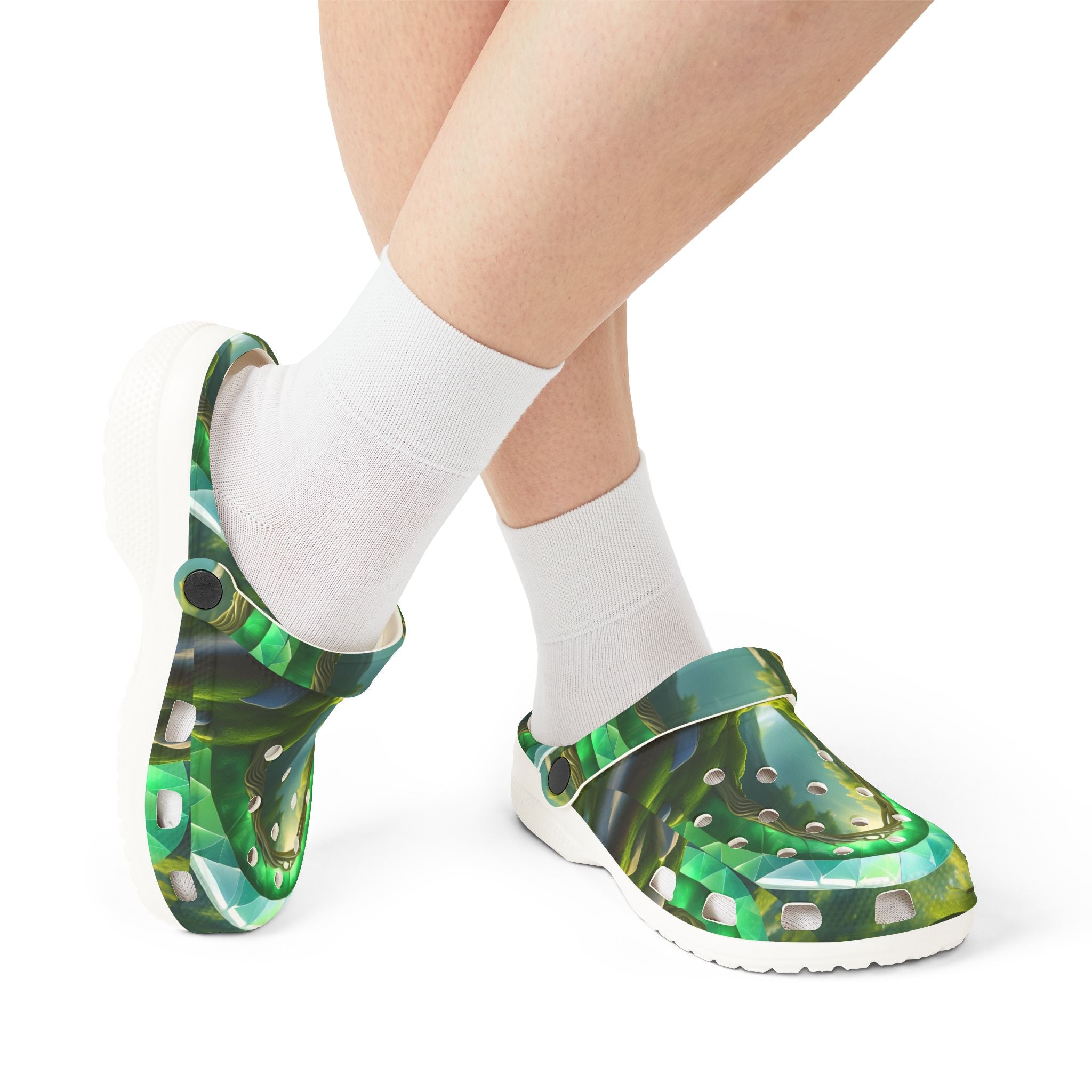 Green Tropical Leaf EVA Foam Clogs — Lightweight Garden & Beach Slip-On Shoes