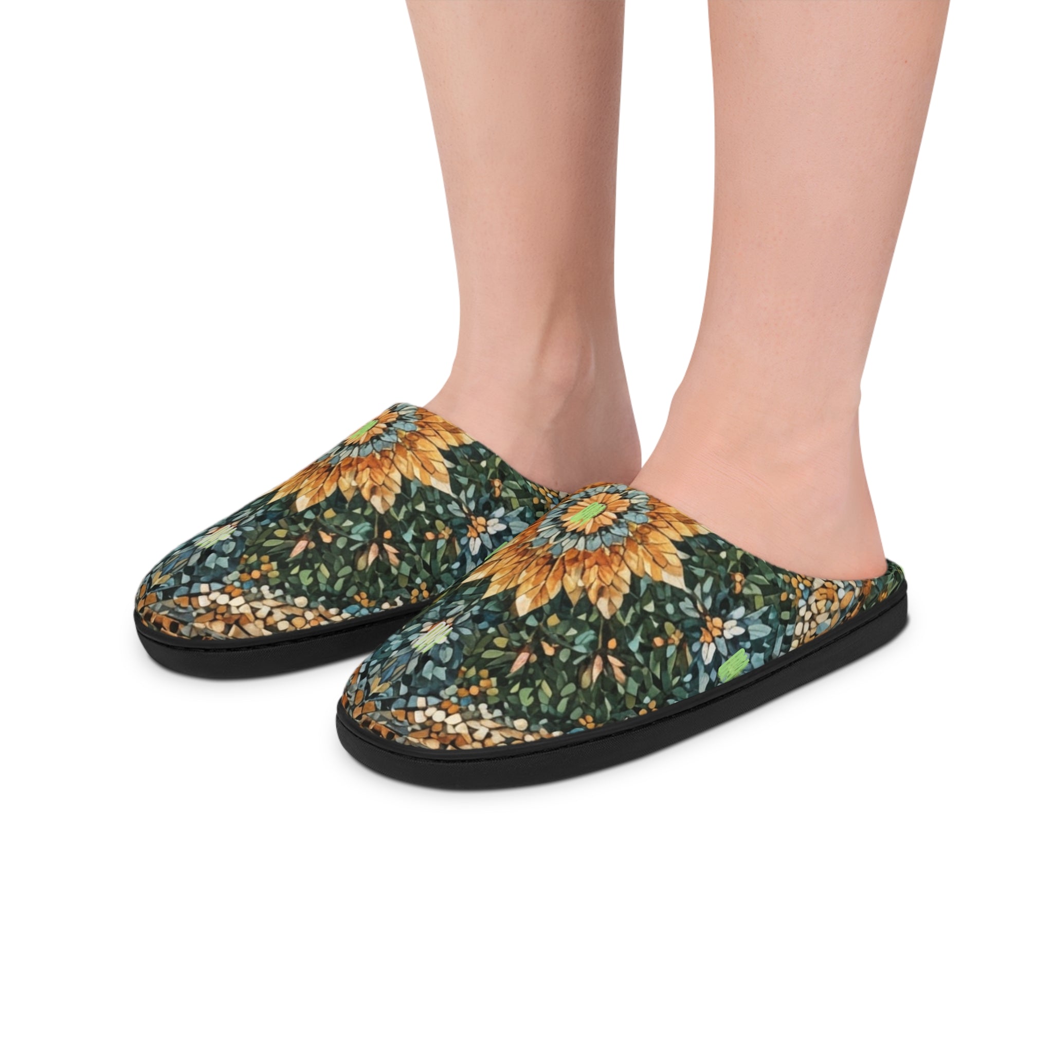 Sunflower Mosaic Women's Indoor Slippers — Cozy Floral Slip-Ons