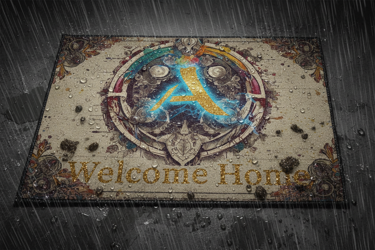 Dramatic Ad

A cinematic close-up shot of the mat during a rainstorm. Water beads off the heavy-duty fibers, and mud is visibly trapped in the deep grooves, showcasing its functionality. The words 'WELCOME HOME' shine defiantly through the elements. Moody, high-contrast studio lighting highlights the rugged texture.