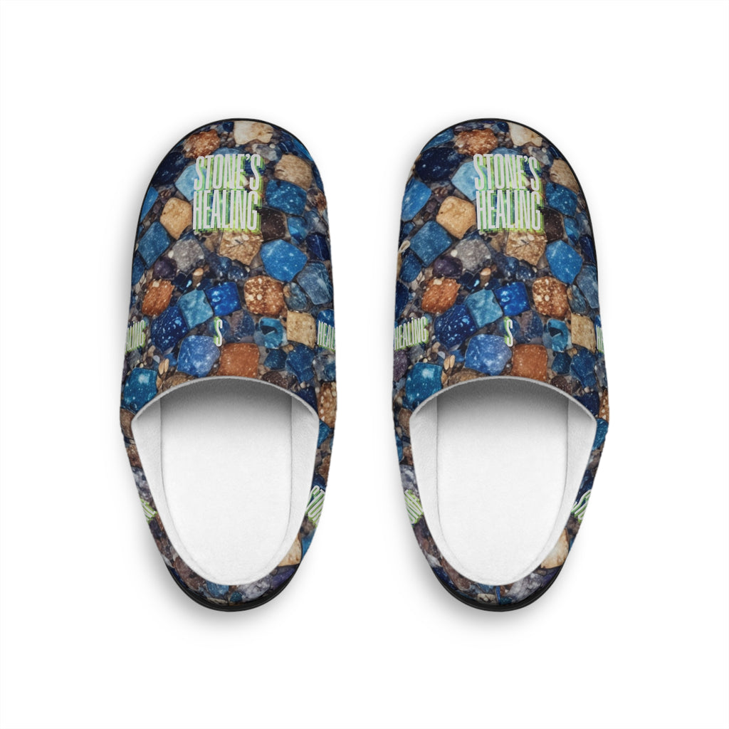 Gemstone Pattern Women’s Indoor Slippers — Cozy Blue & Copper Mosaic