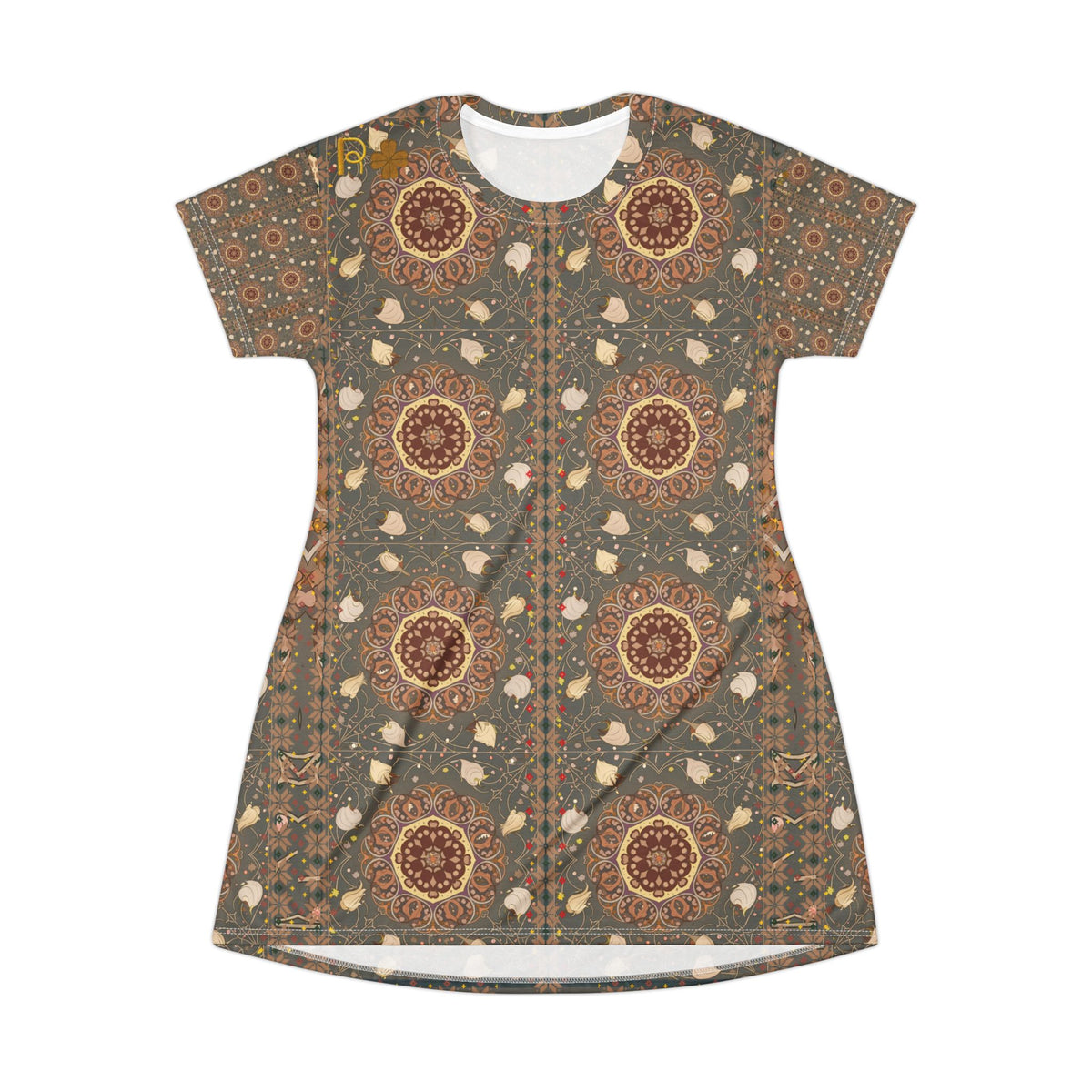 Vintage Mandala Boho T‑Shirt Dress