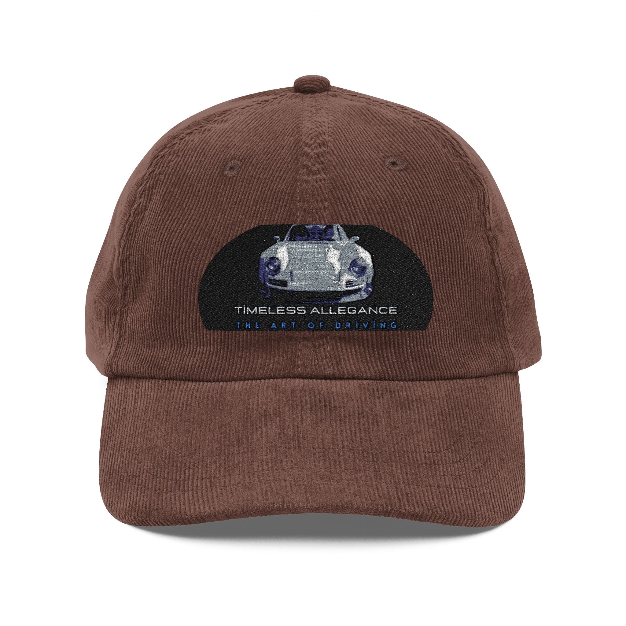 Embroidered Vintage Corduroy Cap — Retro Washed Baseball Hat with Crest Patch