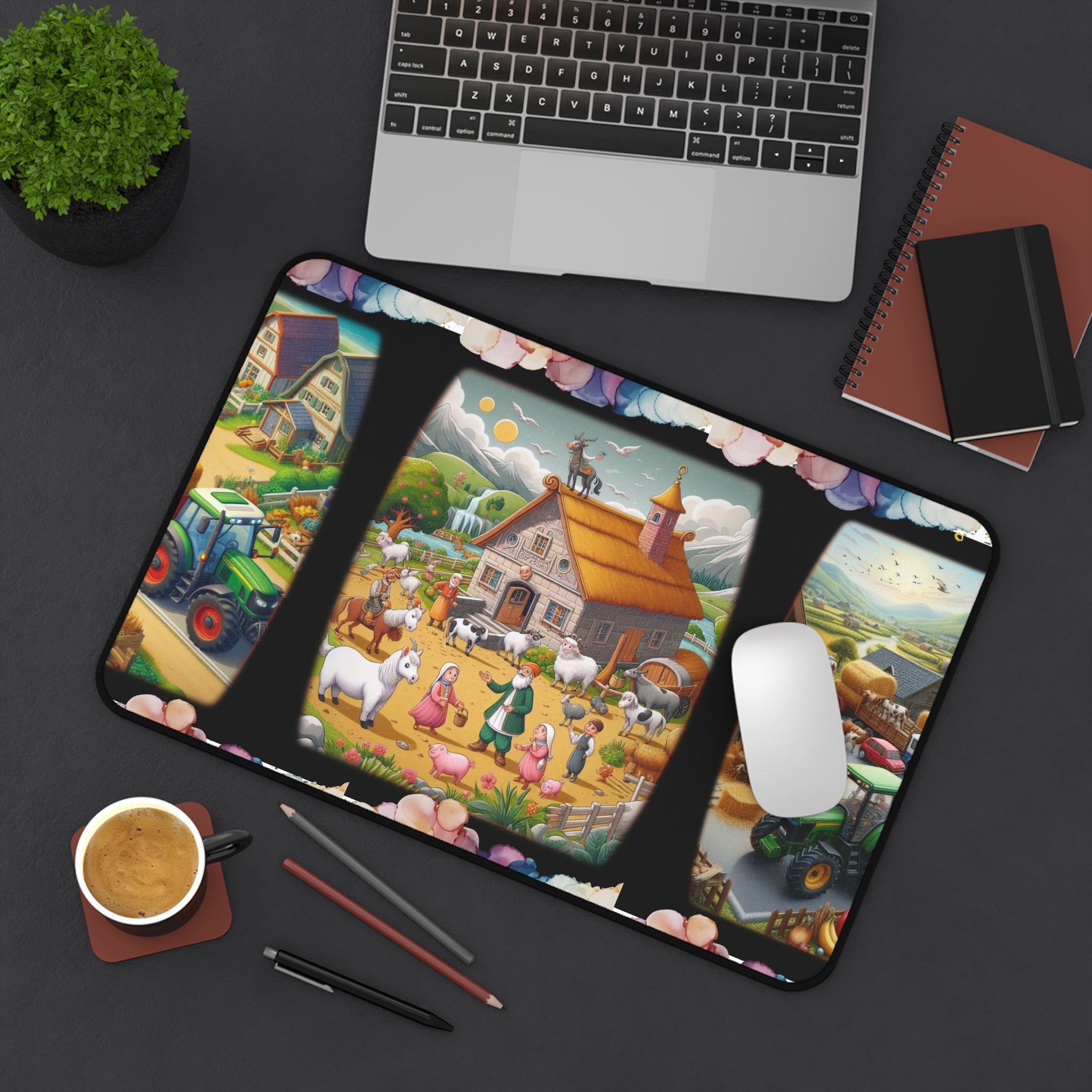 Farmhouse Alphabet 'M' Desk Mat — Country Barnyard Mousepad with Tractors & Animals