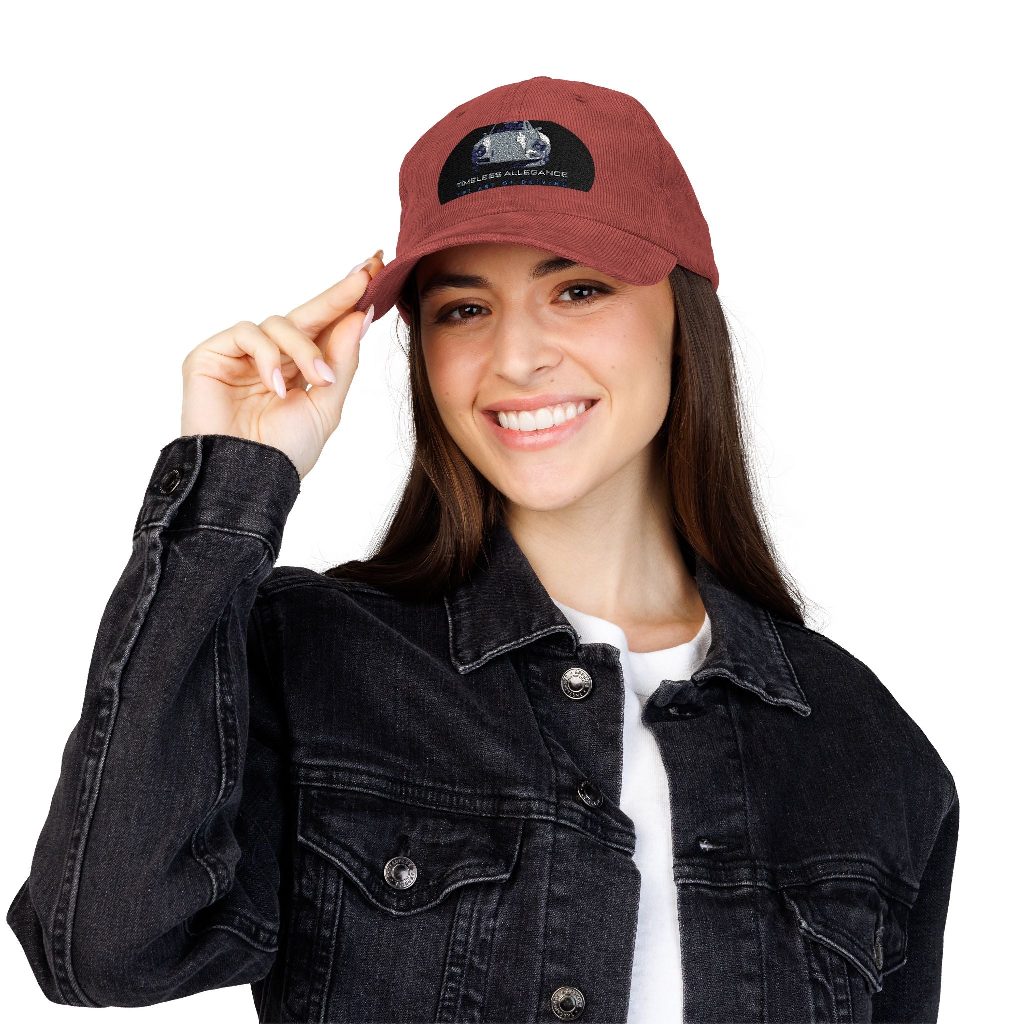 Embroidered Vintage Corduroy Cap — Retro Washed Baseball Hat with Crest Patch