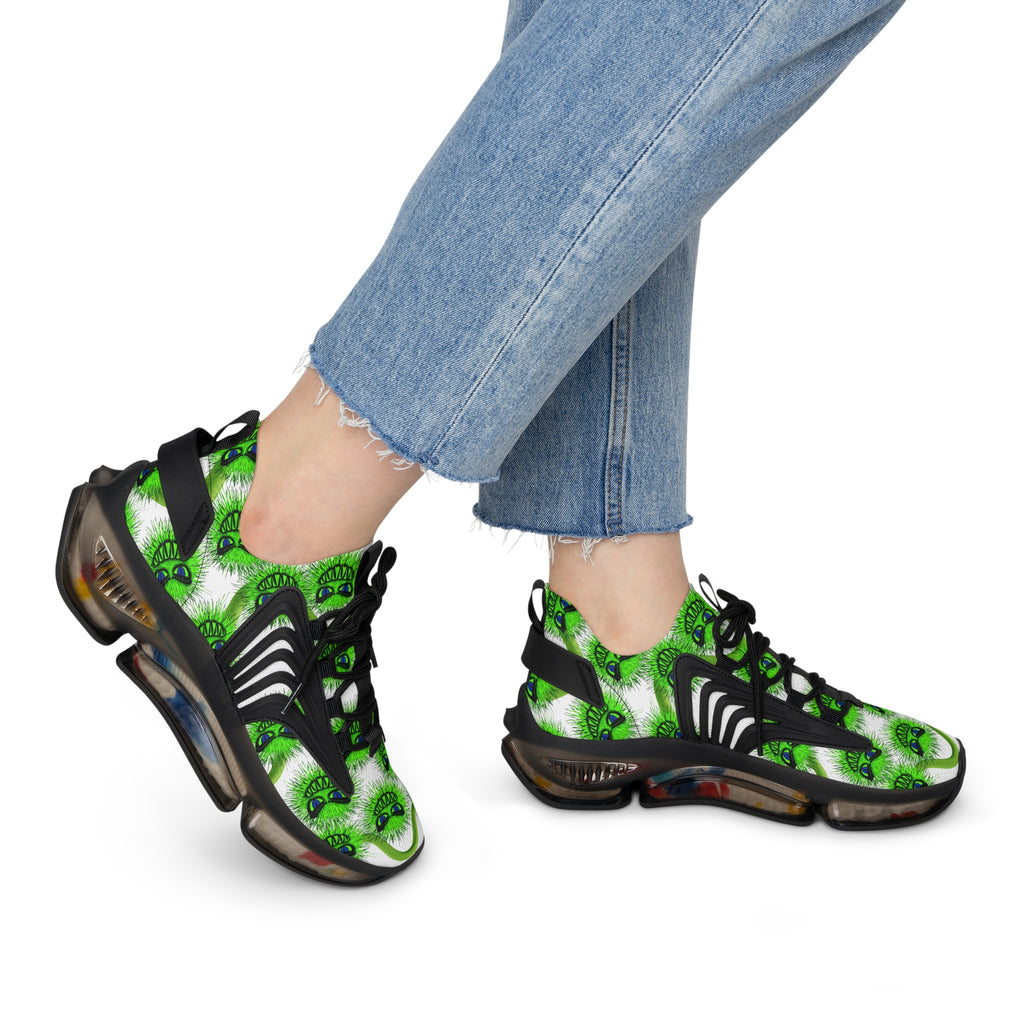 Women's Mesh Sneakers — Green Fuzzy Grin Pattern Athletic Shoes