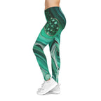 Green Agate Print Leggings — Marble Gemstone Pattern Yoga & Casual Leggings