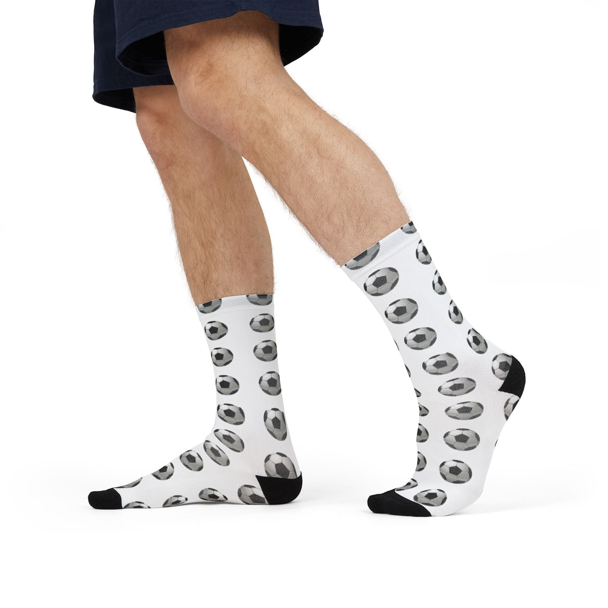 Soccer Ball Pattern Sublimation Crew Socks — White Football Athletic Socks