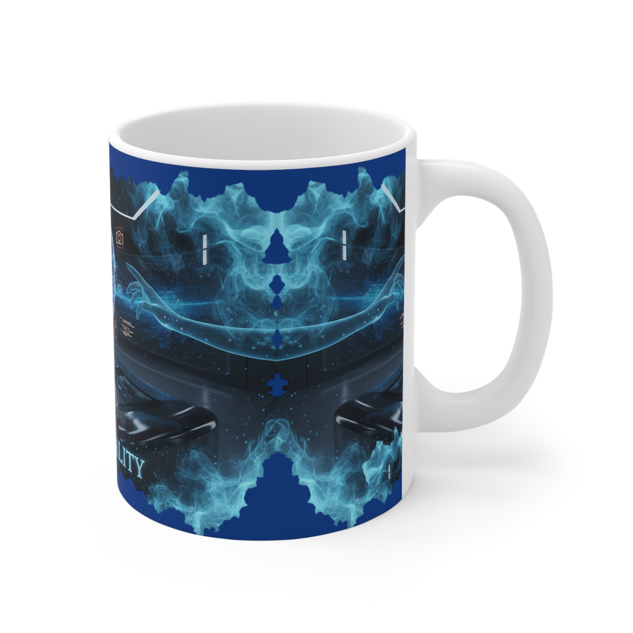 Digital Reality Mug — Futuristic Hologram Globe Coffee Cup