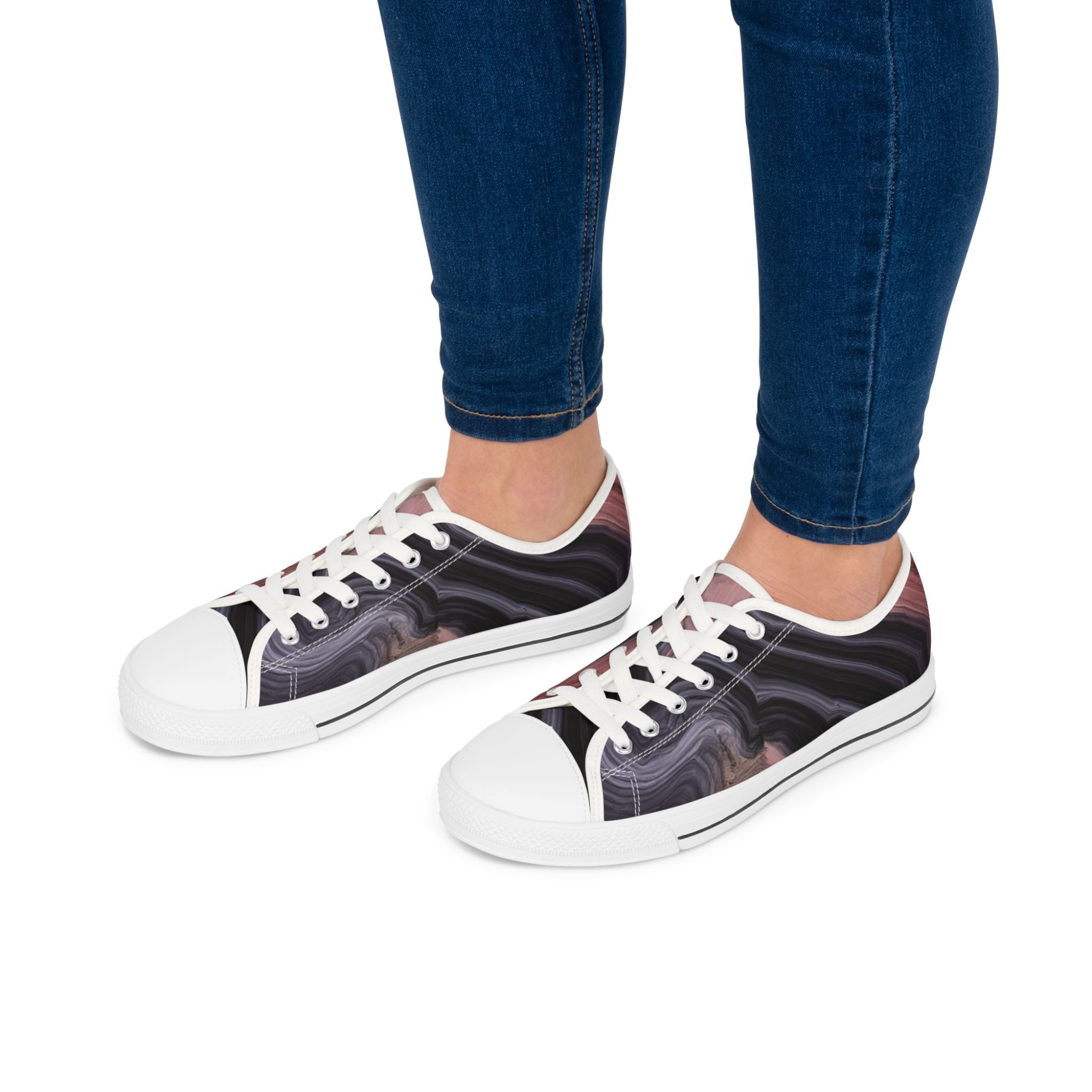Low Top Sneakers — Moody Marble Swirl Print Women’s Canvas Shoes