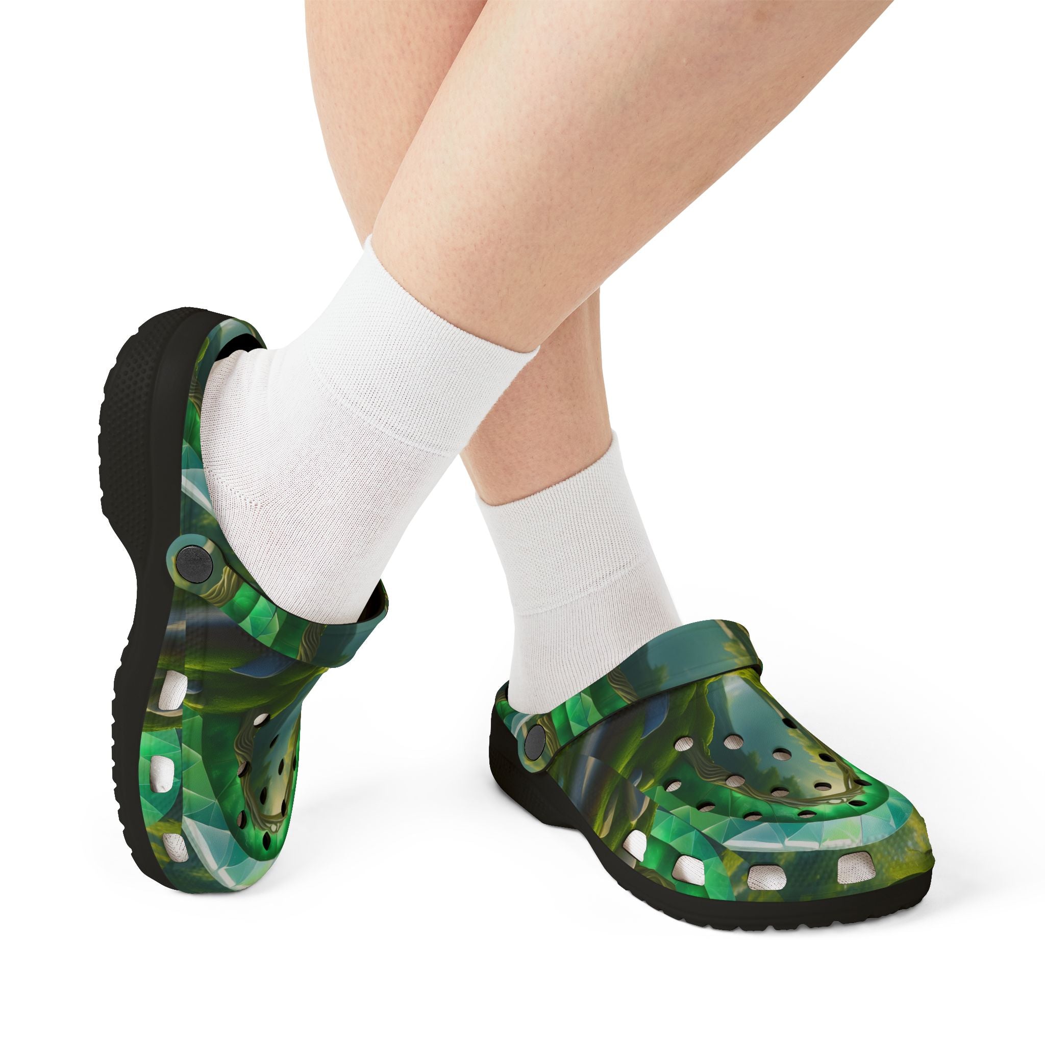 Green Tropical Leaf EVA Foam Clogs — Lightweight Garden & Beach Slip-On Shoes