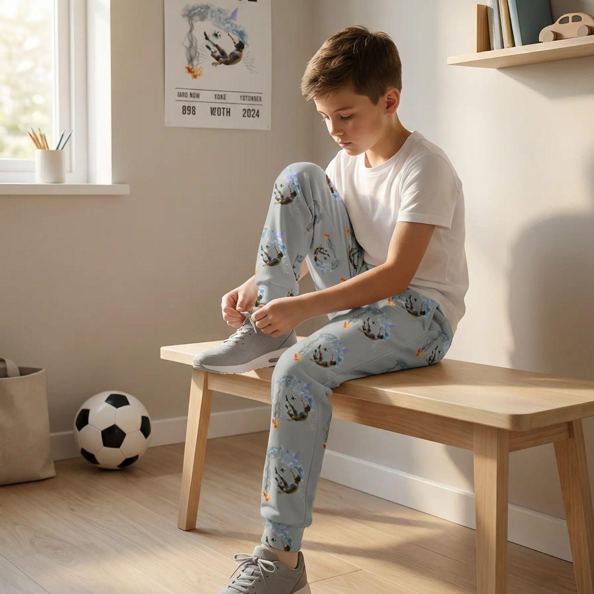 Youth Joggers — Grey All-Over Print Shark Pattern Sweatpants ("Shark Snack")