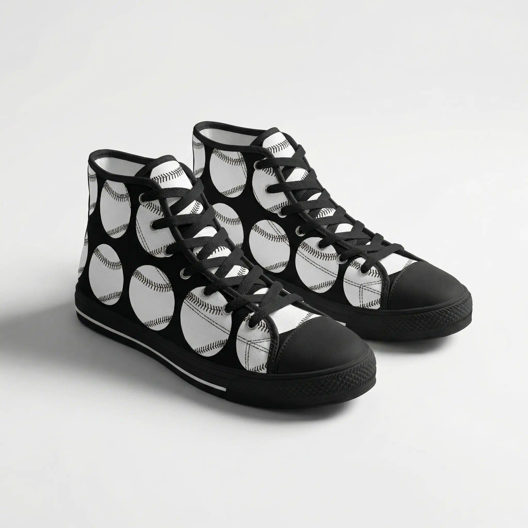 Baseball Pattern High Top Sneakers — Men’s Athletic Canvas Shoes