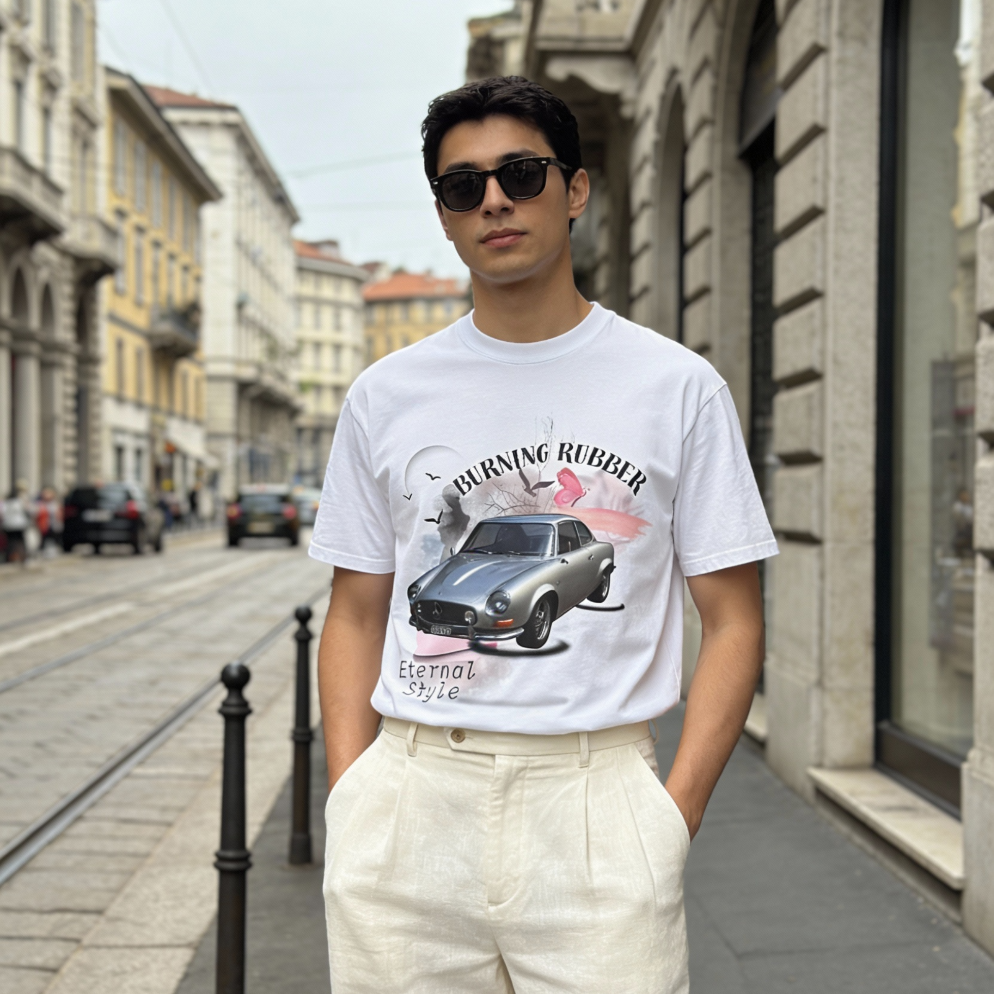 A classic silhouette, a timeless stance. Feel the aesthetics of the past and the spirit of the asphalt on your skin with the Eternal Style t-shirt.