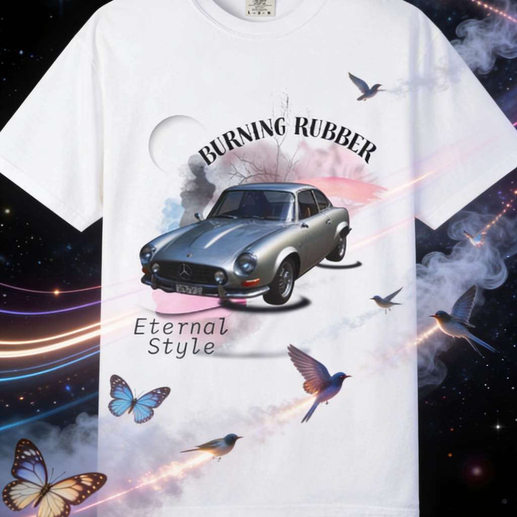 A surreal composition where the butterflies and birds in the print come to life.