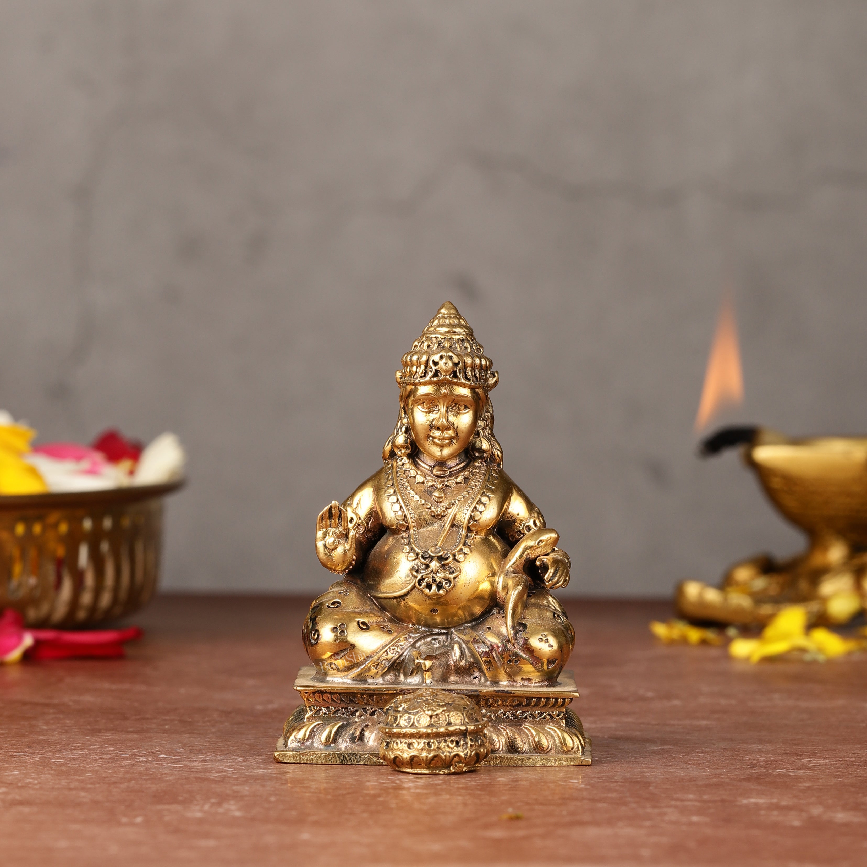 Small Lightweight Brass Lord Kubera Idol - 3-inch-0