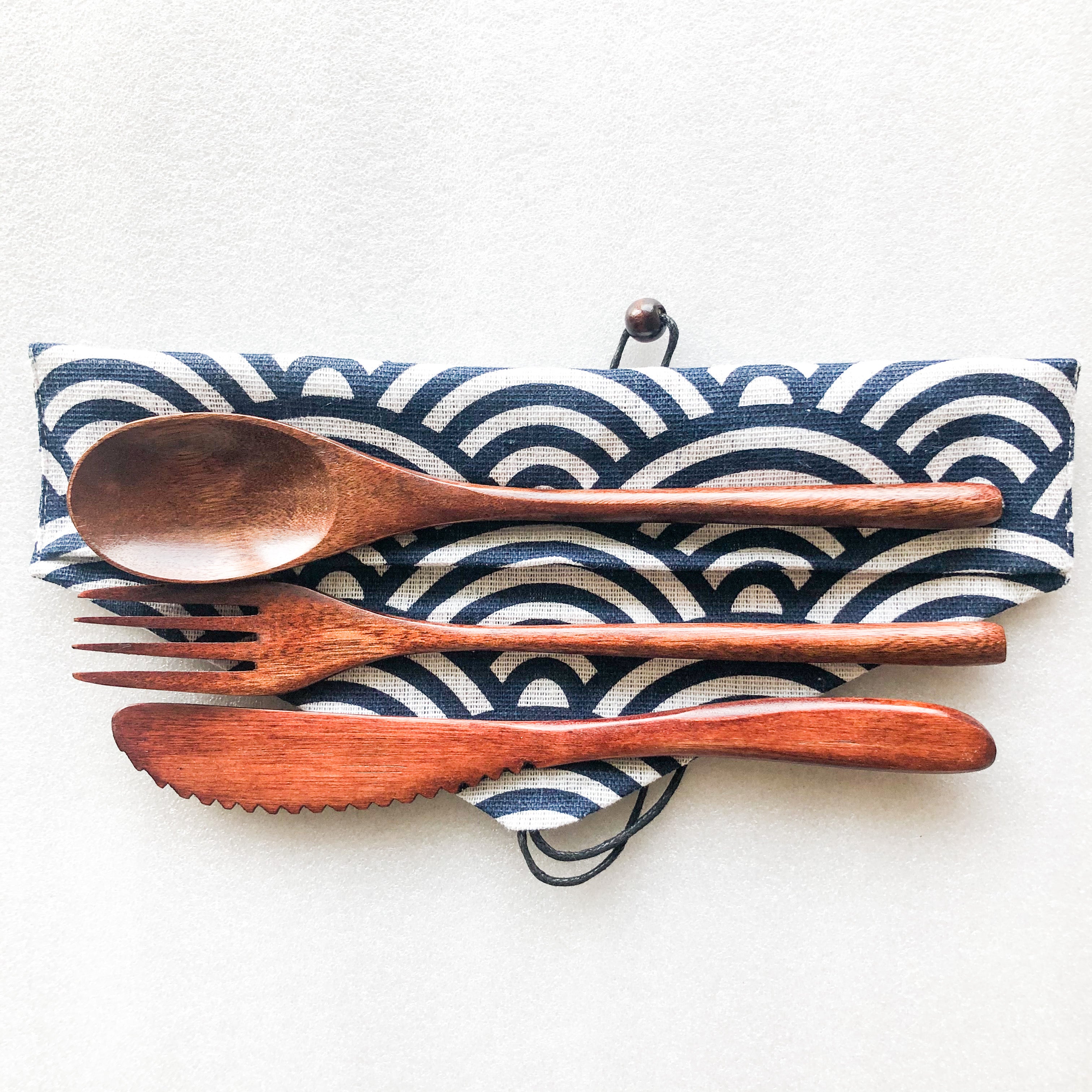 Japanese Style Wooden Cutlery Set - Zero Waste Plastic Free Utensils Set - Sustainable Kitchen - Hidden-Gems