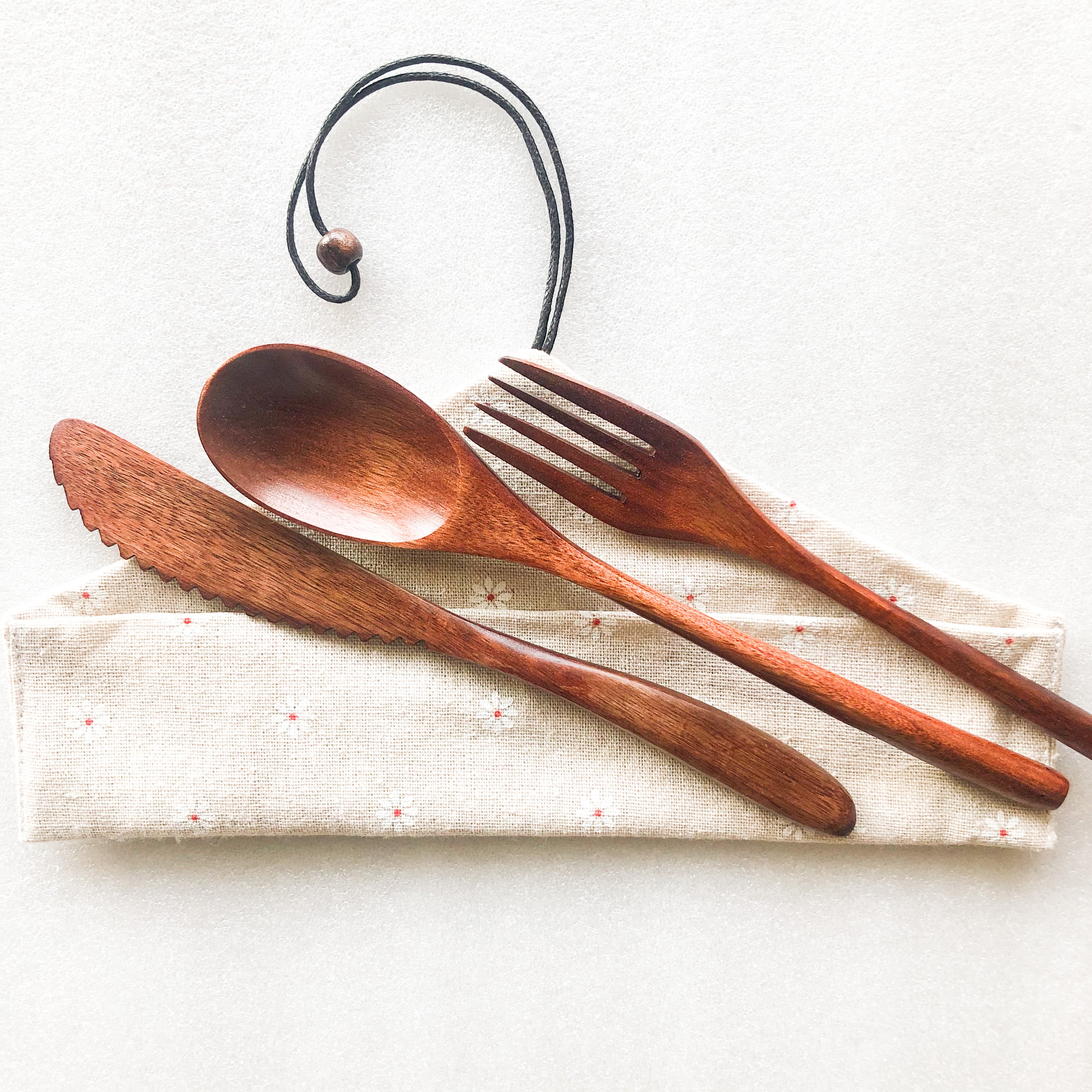 Japanese Style Wooden Cutlery Set - Zero Waste Plastic Free Utensils Set - Sustainable Kitchen - Hidden-Gems