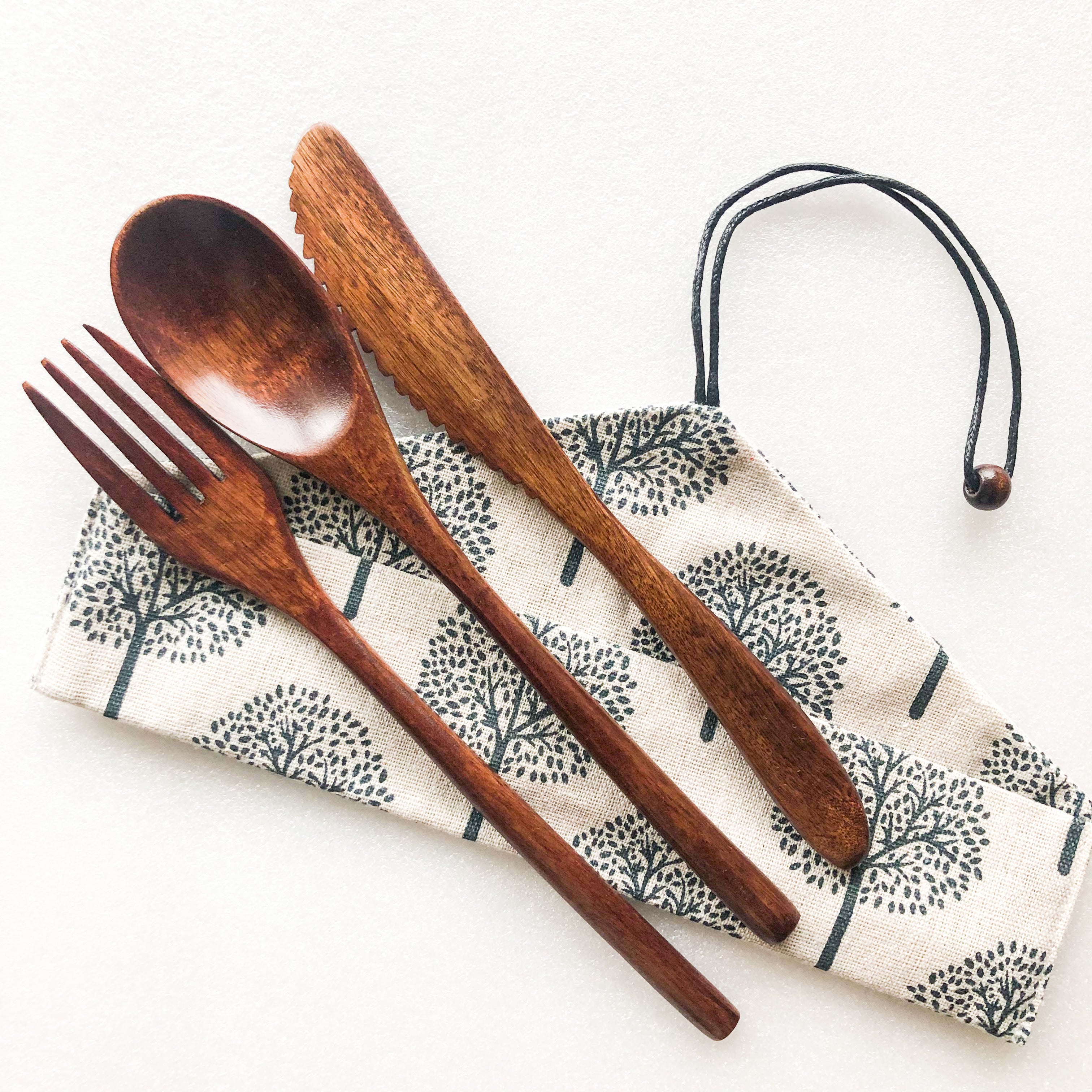 Japanese Style Wooden Cutlery Set - Zero Waste Plastic Free Utensils Set - Sustainable Kitchen - Hidden-Gems