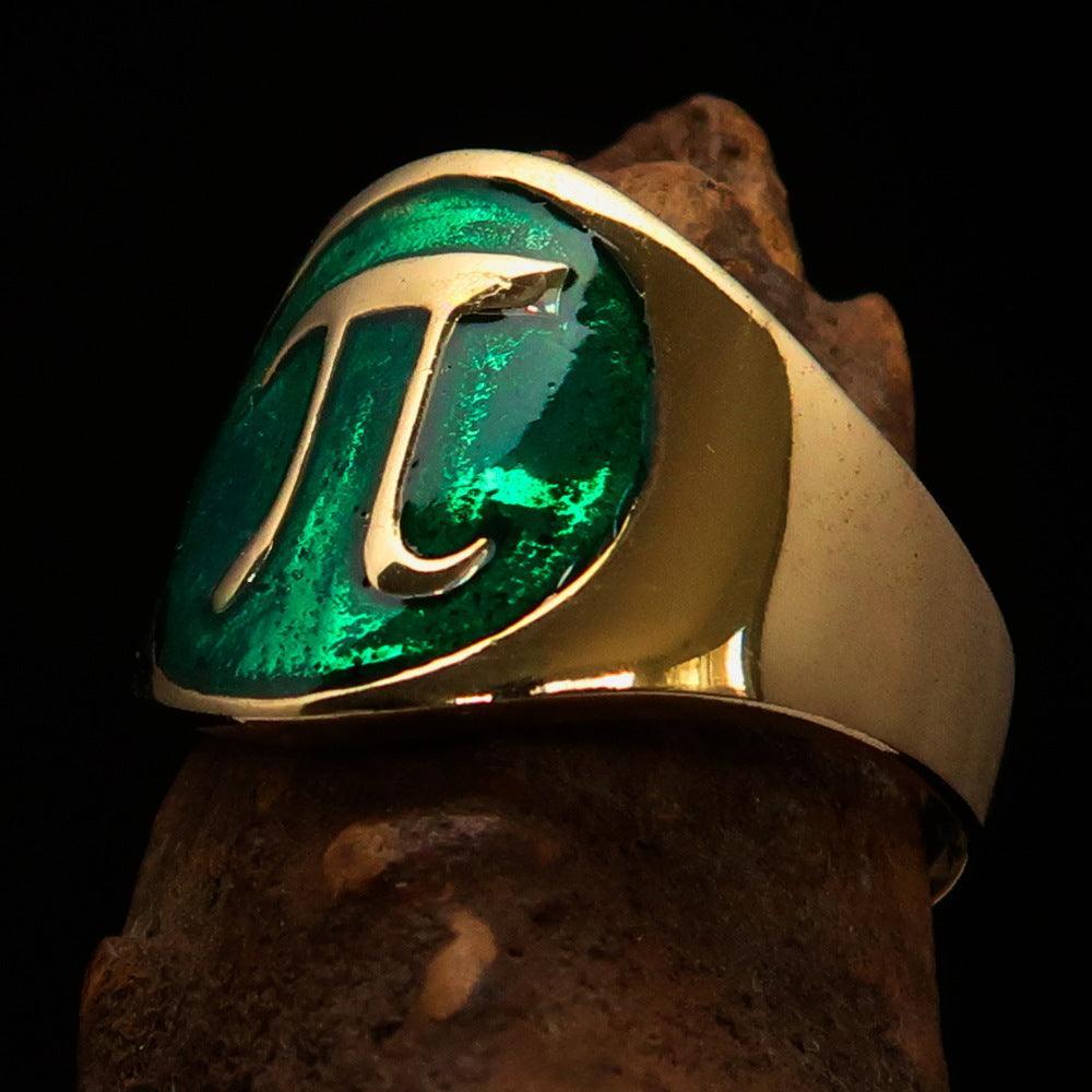 Excellent crafted Men's green Greek Letter PI Pinky Ring - Solid Brass - Hidden-Gems
