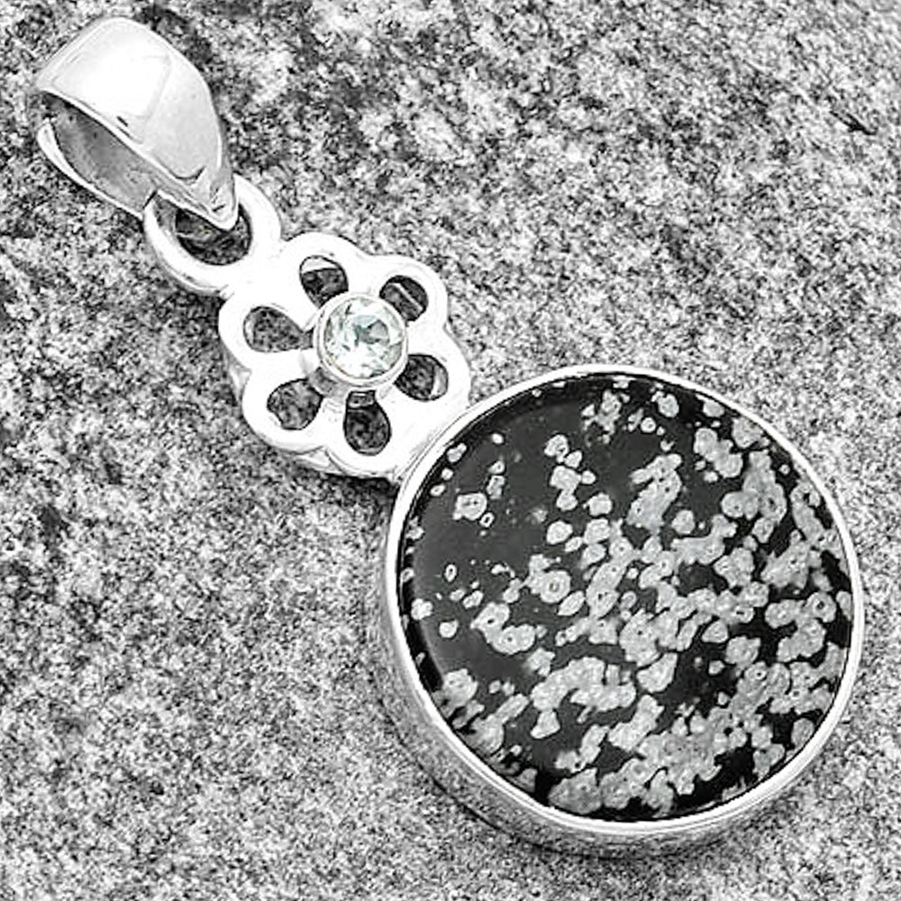 Snow Flake Obsidian & Sky Blue Topaz Pendant P-1634 SDP133214-2