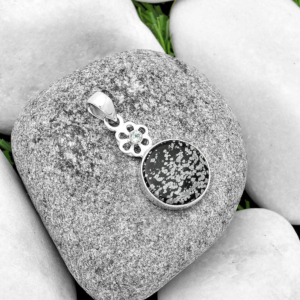 Snow Flake Obsidian & Sky Blue Topaz Pendant P-1634 SDP133214-1