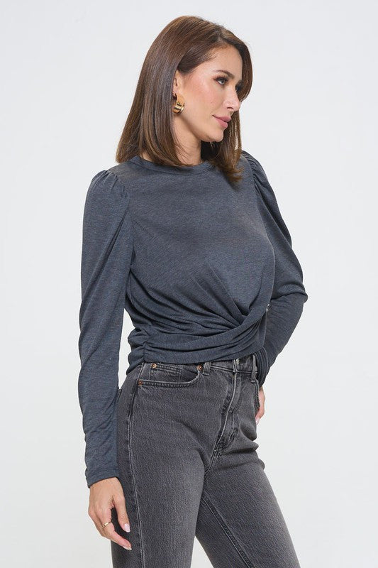 Mysterious Drape: The Rhythm of Urban Spirit - Knit Top with Puff Long Sleeve