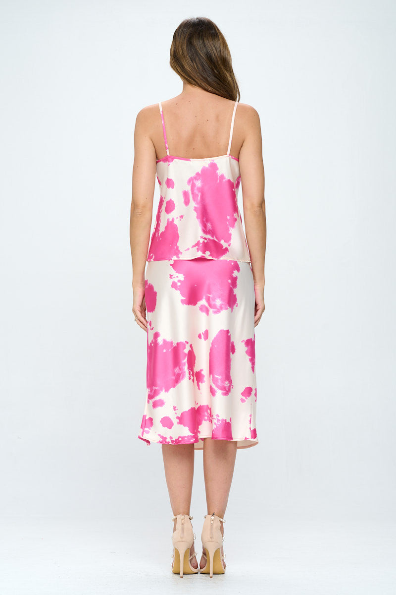 Fuchsia Rhapsody Satin Two-Piece Set - Cow Print Silky Satin Tank Top