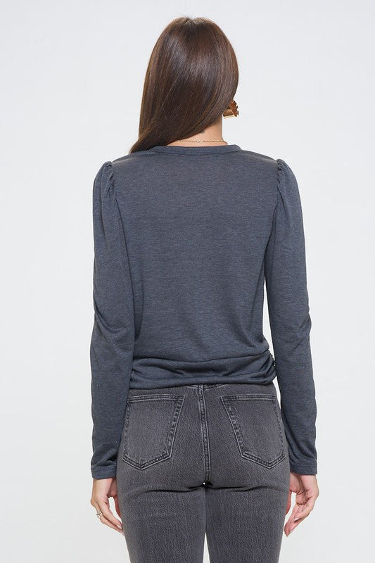 Mysterious Drape: The Rhythm of Urban Spirit - Knit Top with Puff Long Sleeve