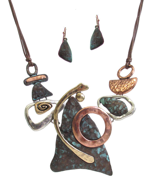 MULTI METAL GEOMETRIC SHAPE LINK NECKLACE SET-0