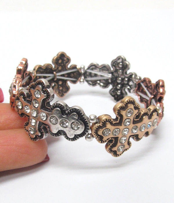 CHICO STYLE MULTI METAL TEXTURED CROSS BRACELET-0
