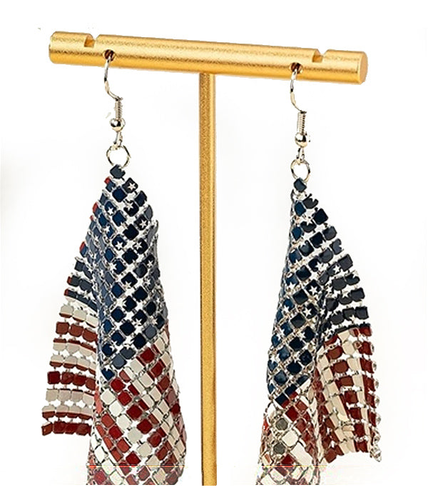 PATRIOTIC AMERICAN FLAG MESH CHAIN EARRING-0