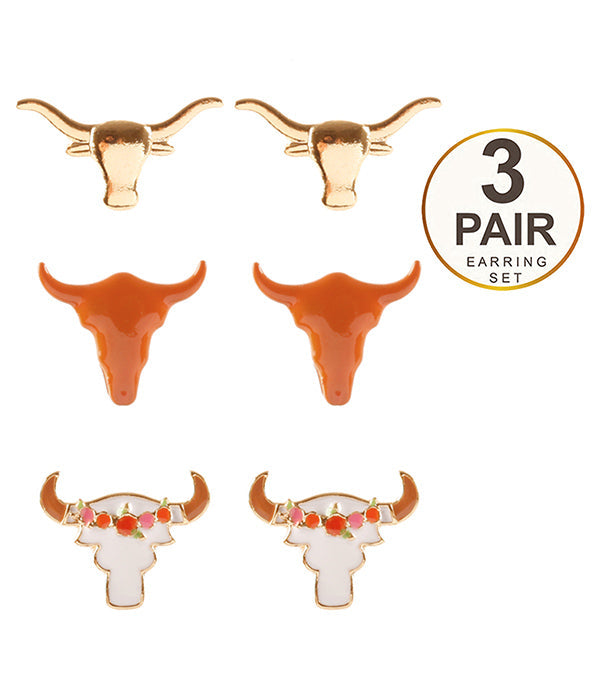 LONGHORN THEME 3 PAIR EARRING SET-0