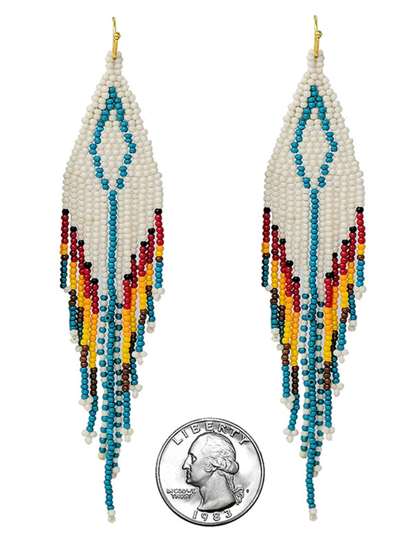 HANDMADE MULTI SEEDBEAD LONG TASSEL DROP EARRING-0