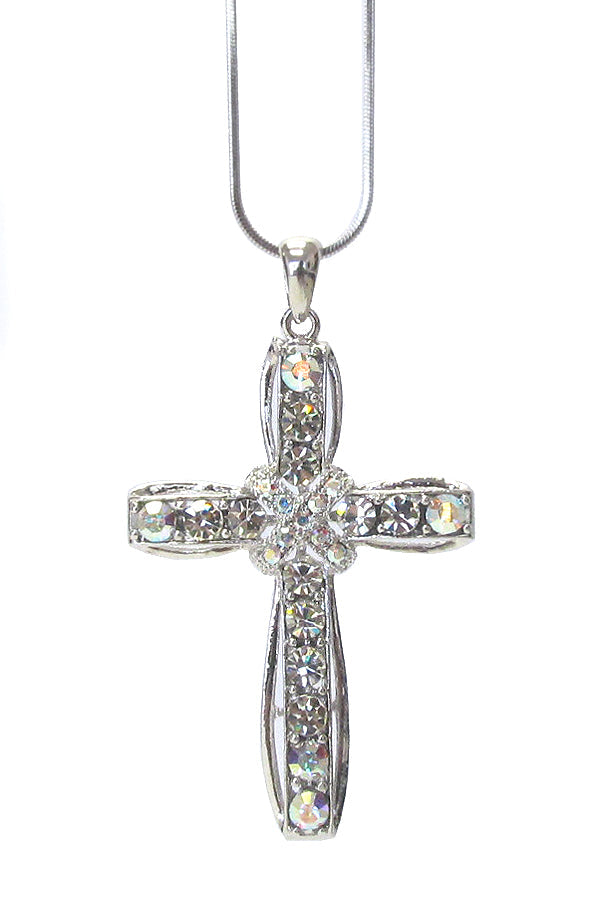 MADE IN KOREA WHITEGOLD PLATING CRYSTAL CROSS PENDANT NECKLACE-0