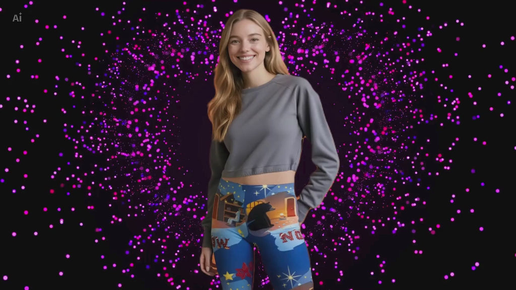 Christmas Nativity Youth Leggings – 'Now' Blue Nativity Print AOP