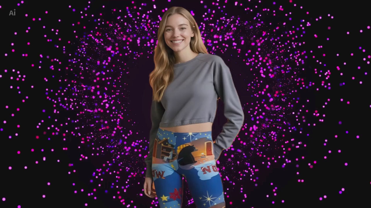 Christmas Nativity Youth Leggings – 'Now' Blue Nativity Print AOP